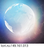 World globe on dark background with connecting lines and dots, polygonal linear texture. Global network connections, abstract futuristic geometric design, dig data technology digital concept.. World globe on dark background with connecting lines and dots, polygonal linear texture. Global network connections, abstract futuristic geometric design, dig data technology digital concept. Стоковая иллюстрация, агентство Ingram Publishing / Фотобанк Лори