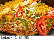 Chicken Biryani indian recipe closeup macro detail texture. Стоковое фото, агентство Ingram Publishing / Фотобанк Лори