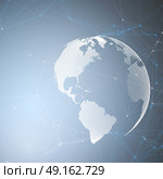 World globe on blue background with connecting lines and dots, polygonal linear texture. Global network connections, abstract futuristic geometric design, dig data technology digital concept.. World globe on blue background with connecting lines and dots, polygonal linear texture. Global network connections, abstract futuristic geometric design, dig data technology digital concept. Стоковая иллюстрация, агентство Ingram Publishing / Фотобанк Лори