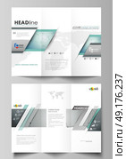 Tri-fold brochure business templates on both sides. Abstract vector layout in flat design. Geometric background, connected line and dots. Molecular structure. Scientific, medical, technology concept.. Tri-fold brochure business templates on both sides. Easy editable abstract vector layout in flat design. Geometric background, connected line and dots. Molecular structure. Scientific, medical, technology concept. Стоковая иллюстрация, агентство Ingram Publishing / Фотобанк Лори