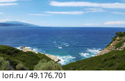 Beautiful beach on Skiathos island in Greece, windy summer day in June. Стоковое фото, агентство Ingram Publishing / Фотобанк Лори