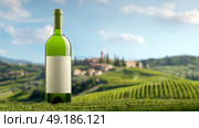 An Elegant Wine Bottle is Enchantingly Beautifully Surrounded by a Lush and Picturesque Vineyard Scenery. Стоковое AI-изображение, AI-художник Anastasy Yarmolovich / Фотобанк Лори