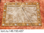 in italy sundial and gnomon antique historical medieval decoration wall. Стоковое фото, агентство Ingram Publishing / Фотобанк Лори
