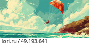 A painting depicting a person para sailing in the vast ocean, with the parachute billowing in the wind. Стоковое AI-изображение, AI-художник Данила Большаков / Фотобанк Лори