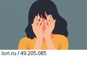 Grieving woman covering her face in despair, emotional expression. Стоковое AI-изображение, AI-художник Александр Калинин / Фотобанк Лори
