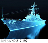 3D-модель военного корабля на черном фоне. Стоковое AI-изображение, AI-художник Ярославский Максим / Фотобанк Лори