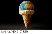 A large ice cream cone with a globe on top. Стоковое AI-изображение, AI-художник Ярославский Максим / Фотобанк Лори