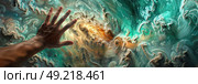 A painting depicting a hand extended towards an object in an attempt to grasp or touch it. Стоковое AI-изображение, AI-художник Данила Большаков / Фотобанк Лори