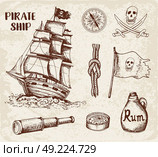 Set of vector vintage hand drawn pirates design elements. . Стоковая иллюстрация, агентство Ingram Publishing / Фотобанк Лори