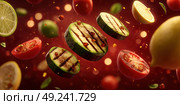 A close up of a variety of vegetables and fruits, including tomatoes, cucumbers. Стоковое AI-изображение, AI-художник Ярославский Максим / Фотобанк Лори