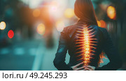 Close-up of a womans back revealing her spine and vertebrae in detail. Стоковое AI-изображение, AI-художник Данила Большаков / Фотобанк Лори