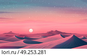 Peaceful Background. Desert Landscape with Sand Dunes and Pink Gradient. Стоковое AI-изображение, AI-художник Anastasy Yarmolovich / Фотобанк Лори