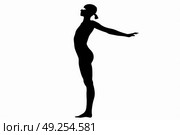 A black silhouette of a woman standing with her arms extended outwards in a welcoming or embracing gesture. Стоковое AI-изображение, AI-художник Данила Большаков / Фотобанк Лори