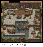 A detailed illustration showcasing the layout and architecture of a dungeon, including cells, corridors, traps, and chambers. Стоковое AI-изображение, AI-художник Данила Большаков / Фотобанк Лори
