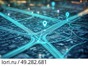 Smart Urban Connectivity A Street Designed with Advanced Digital Interfaces for Optimized Traffic Flow and Management. Стоковое AI-изображение, AI-художник Anastasy Yarmolovich / Фотобанк Лори