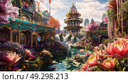 Vivid underwater fantasy scene with colorful mushrooms, exotic plants, and fanciful fish. High-resolution digital artwork that captures a magical aquatic ecosystem. Mystical ocean floor concept. Стоковое AI-изображение, AI-художник Konstantin Plotnikov / Фотобанк Лори