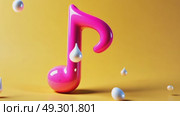 A candy-colored 3D music note icon with glossy finish, appearing to vibrate with sound waves, fun and energetic vibes. Стоковое AI-видео, аниматор Sergey Grishin / Фотобанк Лори