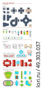 City Map Creator Top View. City map creator of top view elements grouped by roads transport buildings and additional objects vector illustration. Стоковая иллюстрация, агентство Ingram Publishing / Фотобанк Лори