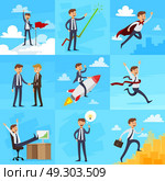 Career Growth Icons Set. Career growth set of icons with targets partnership superman winner successful work creativity climbing isolated vector illustration. Стоковая иллюстрация, агентство Ingram Publishing / Фотобанк Лори