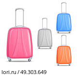  Lightweight Colorful Plastic Travel Luggage Set. Modern convenient light weight travel luggage colorful plastic trolleys set for business and vacation trips isolated vector illustration . Стоковая иллюстрация, агентство Ingram Publishing / Фотобанк Лори