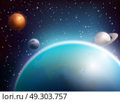 Colored Space Background. Colored realistic space background with planets in the infinite space of the cosmos vector illustration. Стоковая иллюстрация, агентство Ingram Publishing / Фотобанк Лори