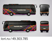 Touristic Bus From All Sides. Set of frontal back right and left side images of touristic bus in realistic style vector illustration. Стоковая иллюстрация, агентство Ingram Publishing / Фотобанк Лори