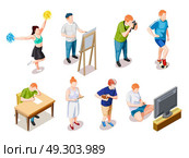 Teenager Hobbies Characters Collection. Teenager hobby free time lifestyle kids set of isolated children faceless characters during different leisure activities vector illustration . Стоковая иллюстрация, агентство Ingram Publishing / Фотобанк Лори