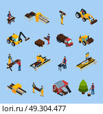 Sawmill Isometric Icons Set. Sawmill isometric icons set of woodworking machinery working loggers and vehicles for timber transportation isolated vector illustration. Стоковая иллюстрация, агентство Ingram Publishing / Фотобанк Лори