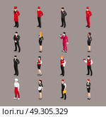 Hospitality Staff Characters Collection. Valet set of isolated hotel employee characters bell attendants waiters receptionists and chambermaid in appropriate uniform vector illustration. Стоковая иллюстрация, агентство Ingram Publishing / Фотобанк Лори
