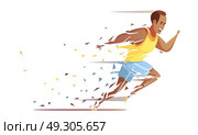 Track Athlete Shredding Concept. Runner man action retro cartoon composition with male human character of trackman athlete falling into pieces vector illustration. Стоковая иллюстрация, агентство Ingram Publishing / Фотобанк Лори