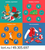 Baseball Isometric Concept. Baseball isometric concept with players and sports equipment game fans and their accessories isolated vector illustration. Стоковая иллюстрация, агентство Ingram Publishing / Фотобанк Лори