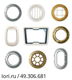 Realistic Portholes Set. Set of realistic portholes of various shape and color for airplanes ships and submarines isolated vector illustration . Стоковая иллюстрация, агентство Ingram Publishing / Фотобанк Лори