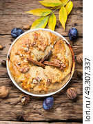 strudel with plum. Traditional puff pastry strudel with autumn plum. Стоковое фото, агентство Ingram Publishing / Фотобанк Лори