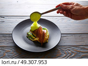 Cantabrian anchovies with endive and vinaigrette air foam. Стоковое фото, агентство Ingram Publishing / Фотобанк Лори