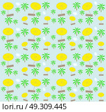 Palm trees, umbrellas seamless pattern. Vector illustration. Стоковая иллюстрация, агентство Ingram Publishing / Фотобанк Лори