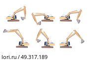 Set of Excavator work. Isolated on White Background.. Set of Excavator work. Isolated. Стоковая иллюстрация, агентство Ingram Publishing / Фотобанк Лори