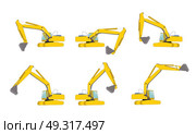 Set of Excavator work. Isolated on White Background.. Set of Excavator work. Isolated. Стоковая иллюстрация, агентство Ingram Publishing / Фотобанк Лори