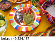 Mexican Nopal filled recipe with sauces from Mexico. Стоковое фото, агентство Ingram Publishing / Фотобанк Лори