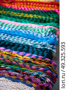 Chichen itza colorful hammocks in outdoor shop Mexico Yucatan. Стоковое фото, агентство Ingram Publishing / Фотобанк Лори