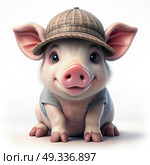 Small Pig With Hat on Head. Generative AI. Стоковое AI-изображение, AI-художник Roman Zavorotny / Фотобанк Лори