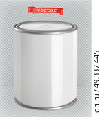 Packaging building and sanitary. White tin of paint. 3d realism, vector mockup. Стоковая иллюстрация, агентство Ingram Publishing / Фотобанк Лори