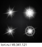 Vector Set of Different White Lights. Different Stars Collection. Star Lights. Стоковая иллюстрация, агентство Ingram Publishing / Фотобанк Лори