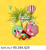 Summer time vector banner design and colorful beach elements. Стоковая иллюстрация, агентство Ingram Publishing / Фотобанк Лори