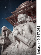 Temples of Durbar Square in Bhaktapur, Kathmandu valey, Nepal. night shining moon and stars. Стоковое фото, агентство Ingram Publishing / Фотобанк Лори