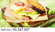 Sandwiches on cutting board. Sandwiches with beef, fresh vegetables and herbs on the cutting board. Стоковое фото, агентство Ingram Publishing / Фотобанк Лори