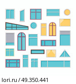 Collection of windows vector illustrations in flat style. Different types and forms of house windows. Home exterior design element.  Isolated on white background.. Set of Windows Vector Illustrations In Flat Style.. Set of Windows Vector Illustrations In Flat Style. Стоковая иллюстрация, агентство Ingram Publishing / Фотобанк Лори