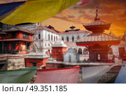 Freely walk monkey. Votive temples and shrines in a row at Pashupatinath Temple, Kathmandu, Nepal.. Pashupatinath Temple. Стоковое фото, агентство Ingram Publishing / Фотобанк Лори