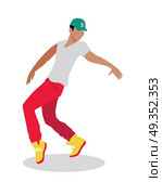Street Dance Concept Flat Design. Hip Hop, Break.. Hip hop and break street dancer. Street dance concept flat design. Vernacular dances in urban context. Culture and entertainment. Dance style evolved outside studios in available open space. Vector. Стоковая иллюстрация, агентство Ingram Publishing / Фотобанк Лори