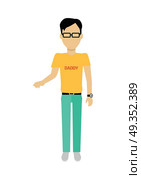 Father Character Template Vector Illustration.. Father character without face in t-shirt title daddy vector. Flat design. Man template personage figure illustration for family concepts, mobile app pictogram, logos, infographic. Isolated on white. Стоковая иллюстрация, агентство Ingram Publishing / Фотобанк Лори