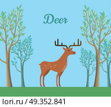 Red Deer in the Forest. Ruminant Mammal. Red deer in the forest. Ruminant mammal with antler. Red deer, sika deer, barasingha, reindeer. Deer in tundra or in tropical rainforest. Wildlife concept. Herbivorous animal. Vector illustration. Стоковая иллюстрация, агентство Ingram Publishing / Фотобанк Лори